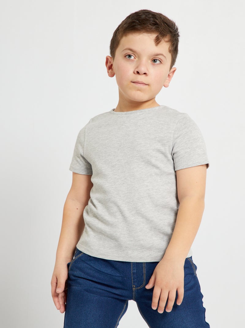 T-shirt col rond manches courtes Gris - Kiabi