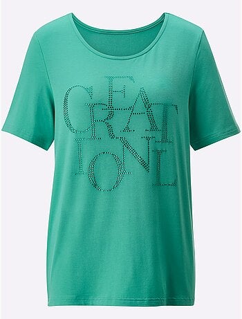 T shirt col rond manches courtes viscose ecovero et pierres brillantes - Taille standard - Helline