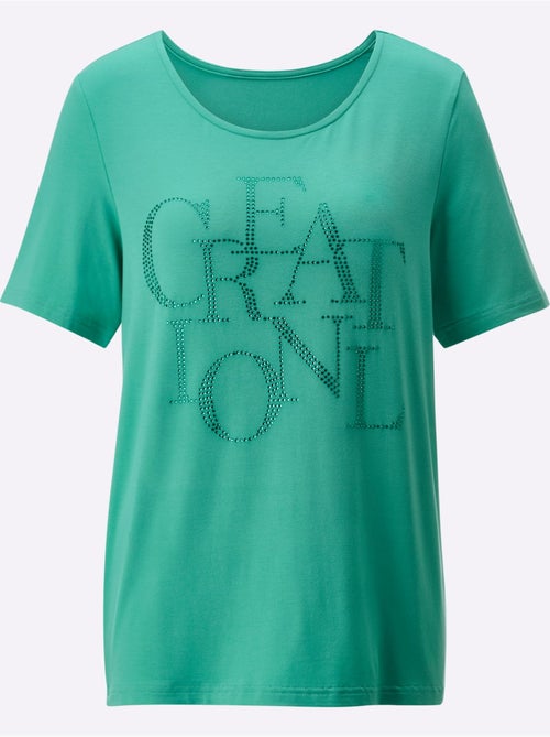 T shirt col rond manches courtes viscose ecovero et pierres brillantes - Taille standard - Helline - Kiabi T shirt col rond manches courtes viscose ecovero et pierres brillantes - Taille standard - Helline - Kiabi