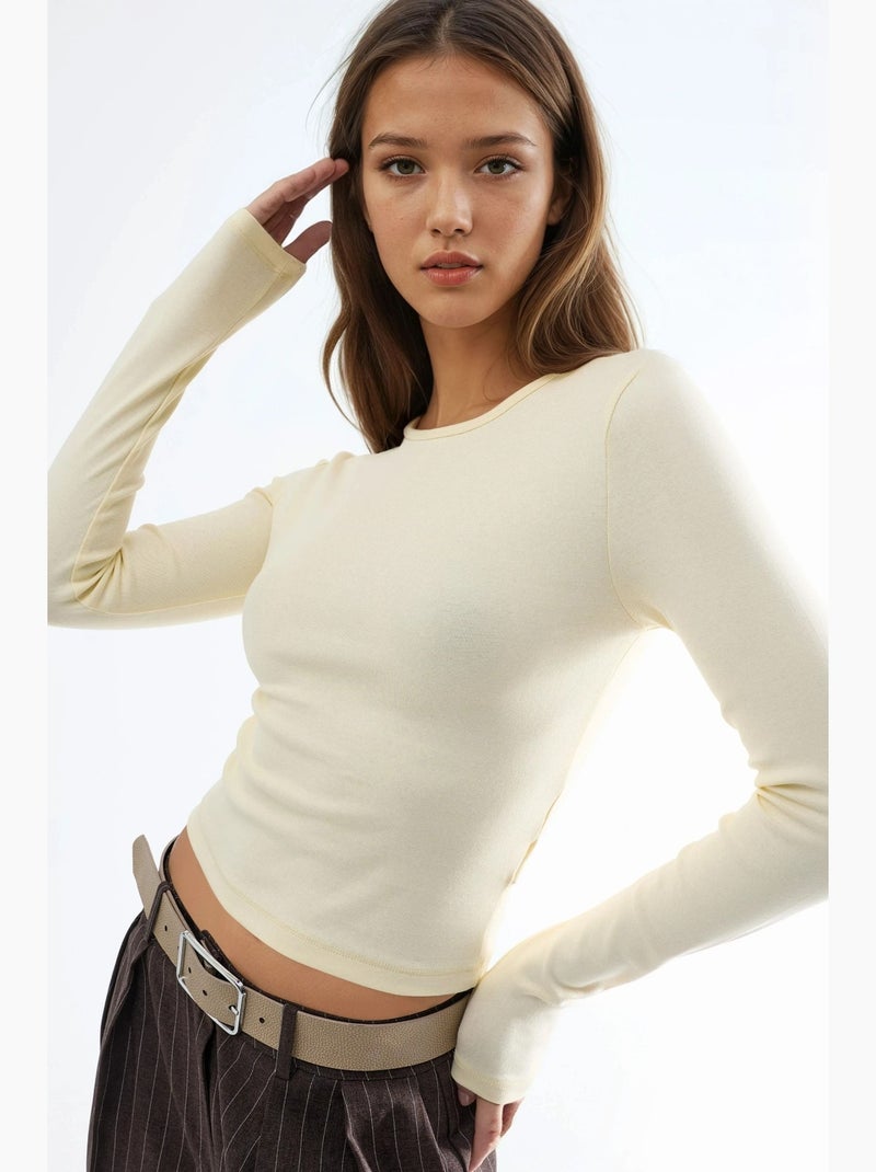 T-shirt col rond manches longues busem Jaune citron - Kiabi
