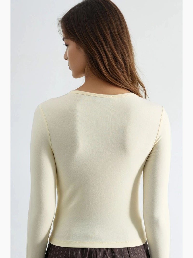 T-shirt col rond manches longues busem Jaune citron - Kiabi