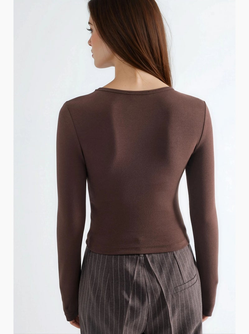 T-shirt col rond manches longues busem Marron clair - Kiabi