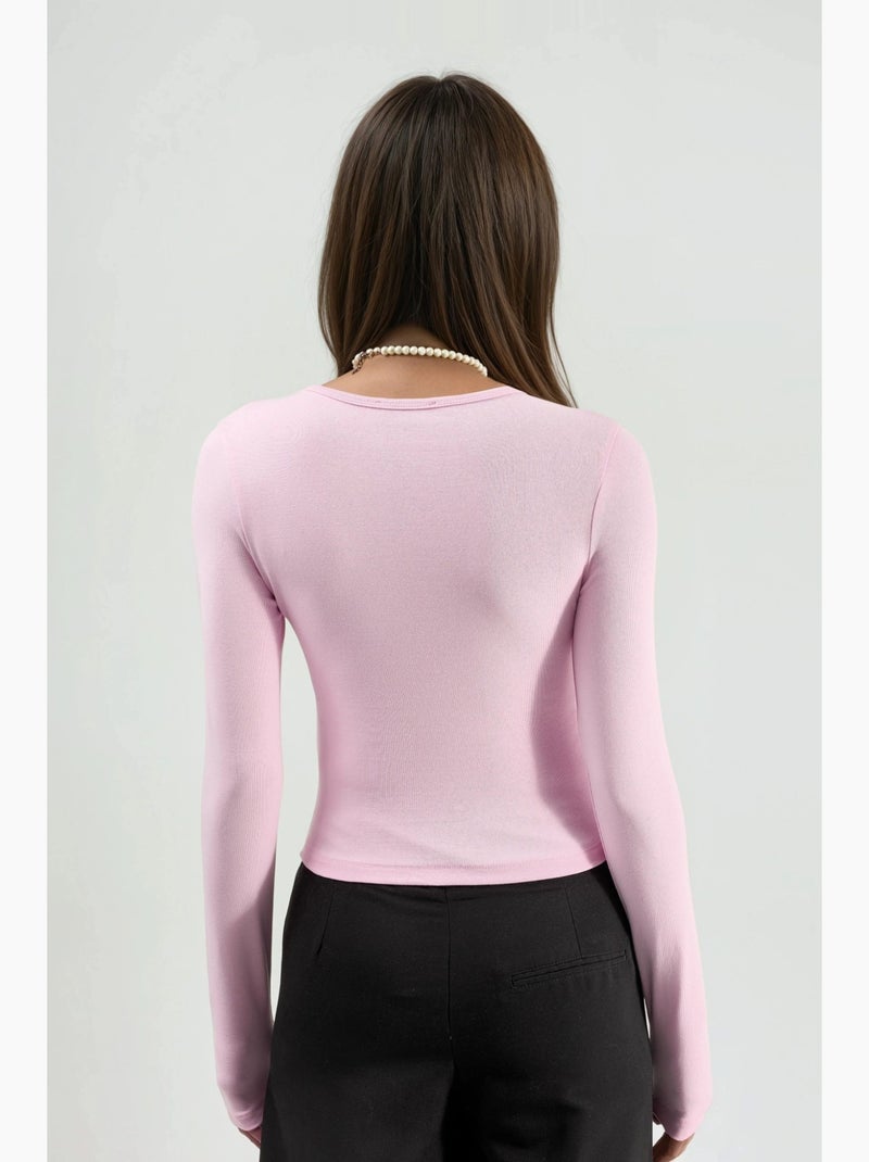 T-shirt col rond manches longues busem Rose pâle - Kiabi