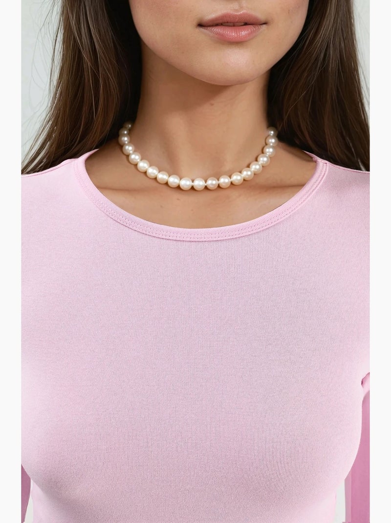 T-shirt col rond manches longues busem Rose pâle - Kiabi