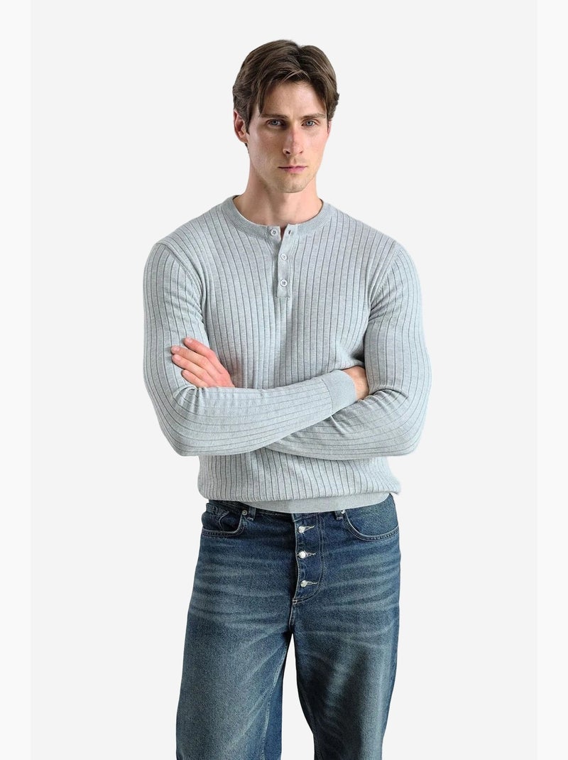 T-shirt col rond manches longues détails boutons ajusté giesto Gris - Kiabi