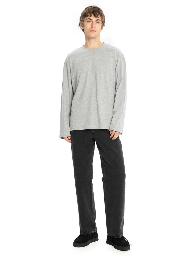 T-shirt col rond manches longues en coton giesto Gris - Kiabi
