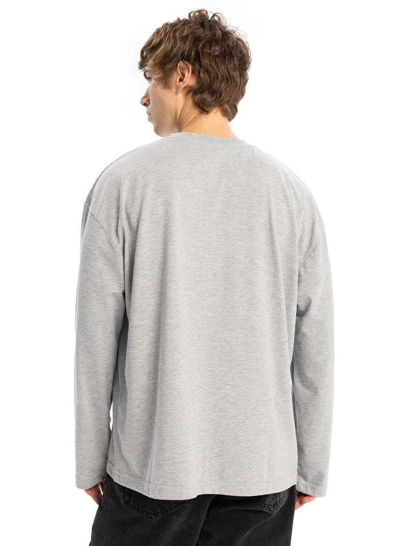 T-shirt col rond manches longues en coton giesto Gris - Kiabi