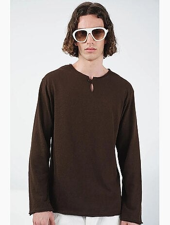 T-shirt col rond manches longues en coton giesto