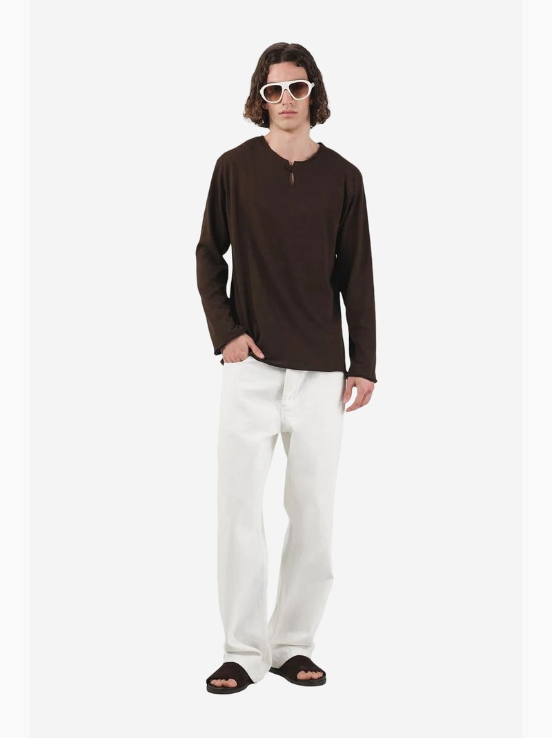 T-shirt col rond manches longues en coton giesto Marron - Kiabi