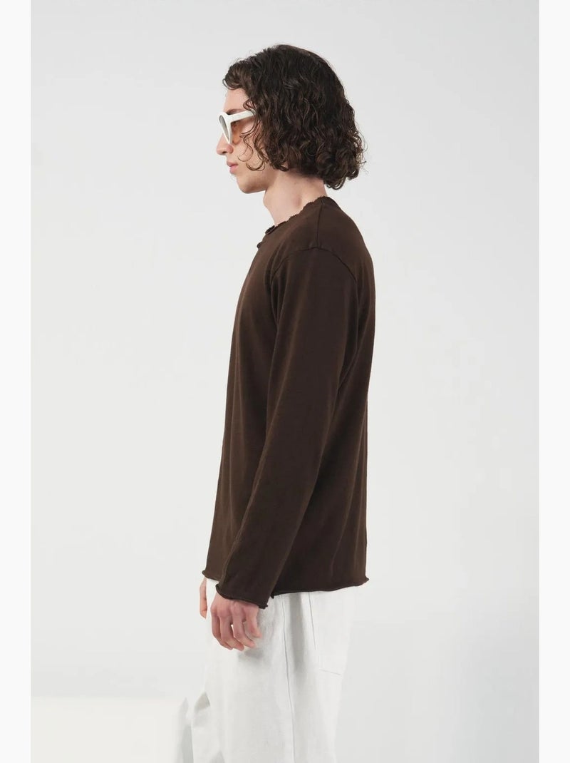 T-shirt col rond manches longues en coton giesto Marron - Kiabi