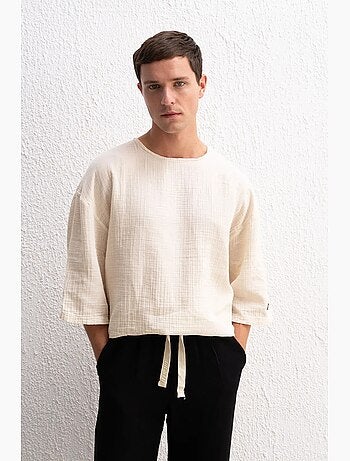 T-shirt col rond manches longues en mousseline giesto