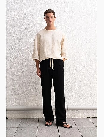 T-shirt col rond manches longues en mousseline giesto