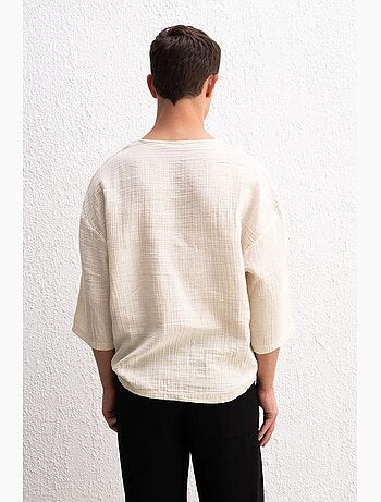T-shirt col rond manches longues en mousseline giesto