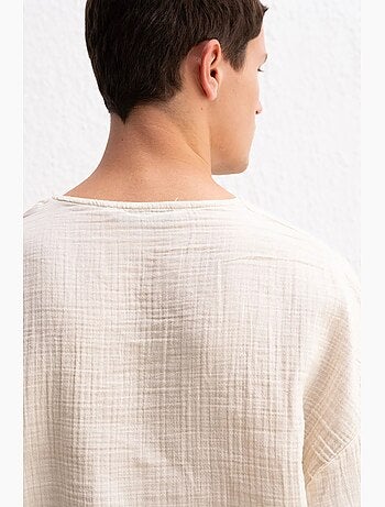 T-shirt col rond manches longues en mousseline giesto