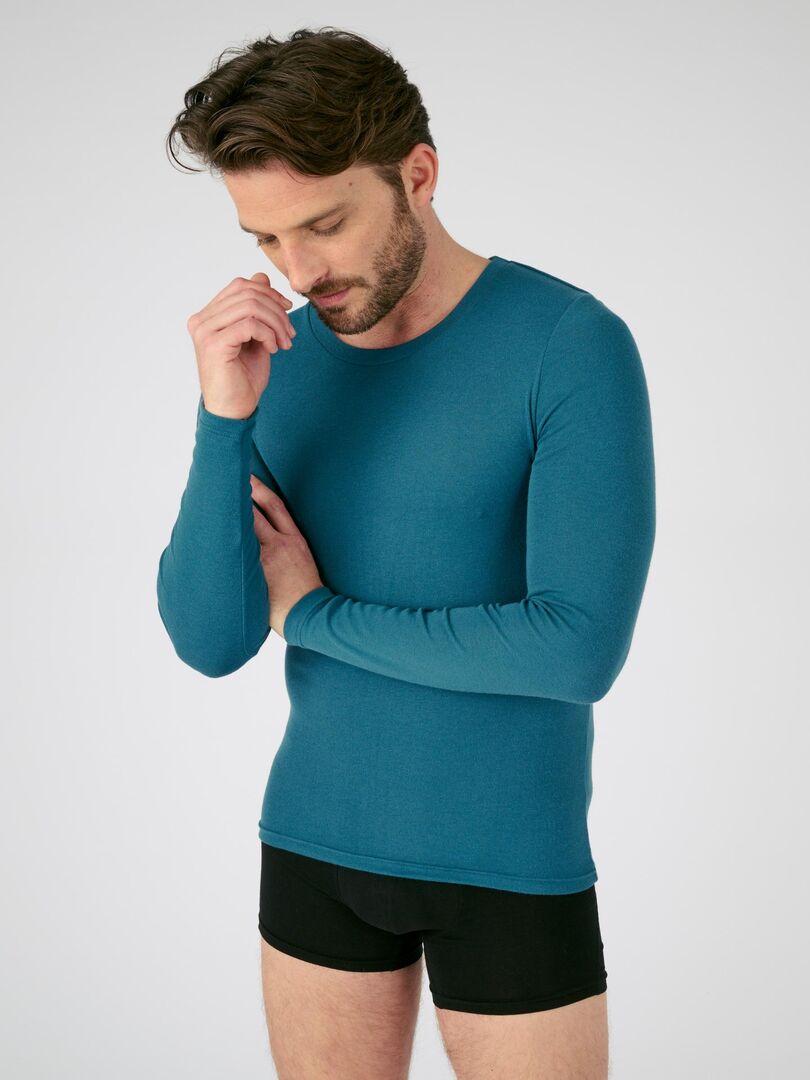 Damart T-Shirt col Rond Manches Longues Fine côte Thermol, Nero, S Uomo