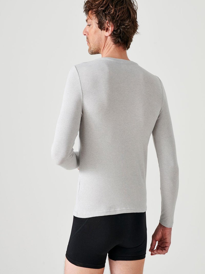 T-shirt col rond manches longues fine côte Thermolactyl Sensitive - Damart Gris chiné - Kiabi