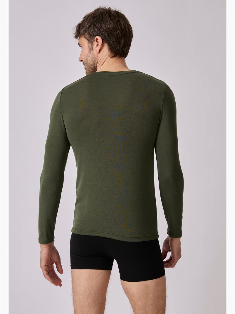 T-shirt col rond manches longues fine côte thermolactyl sensitive - damart Kaki - Kiabi
