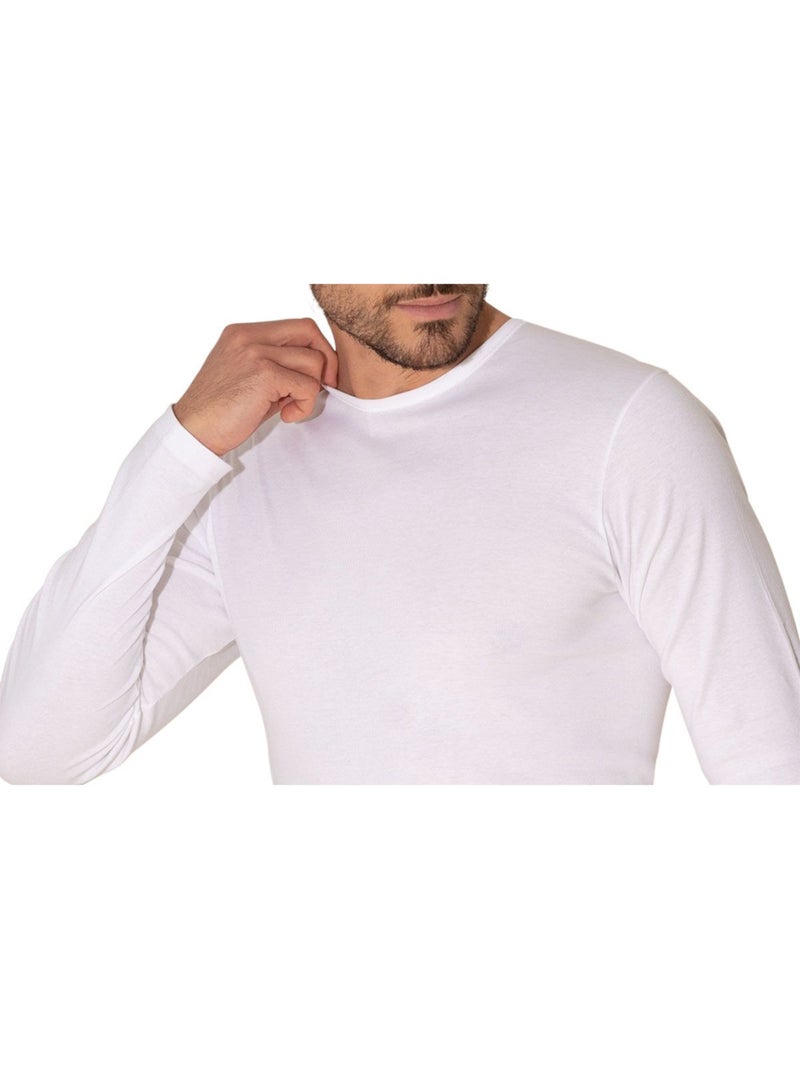 T-shirt col rond manches longues homme Pur Coton Premium Eminence Blanc - Kiabi
