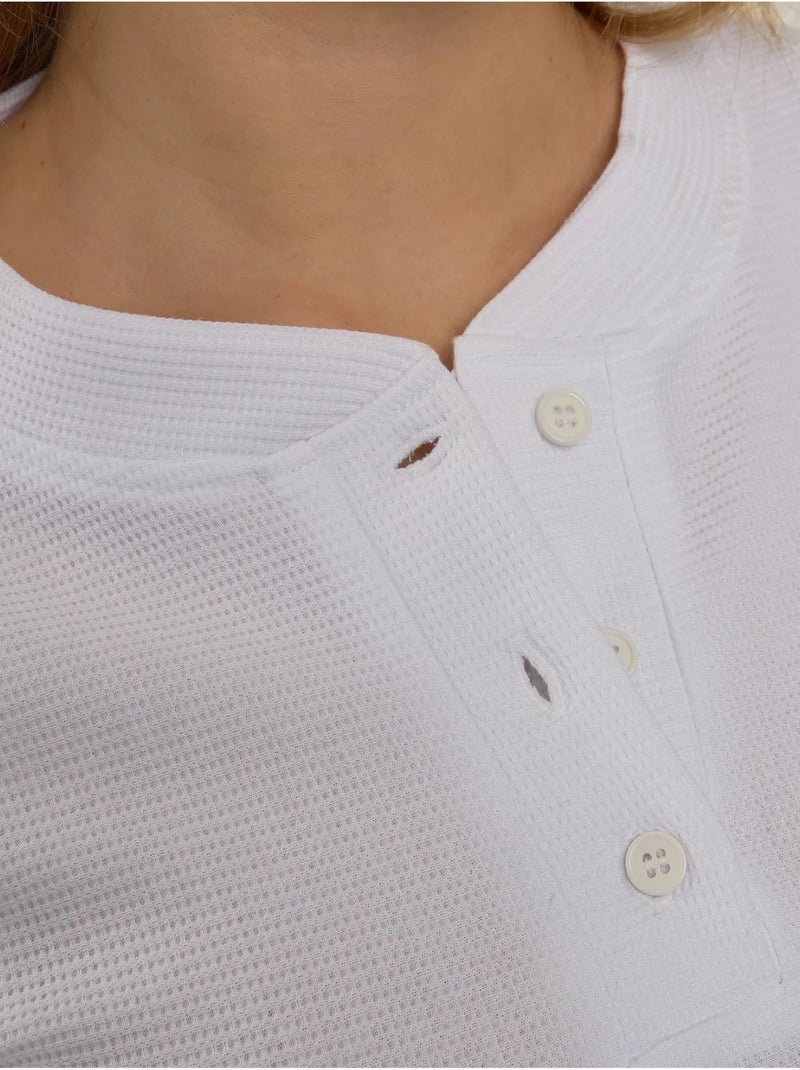T-shirt col rond manches longues Wffle Blanc - Kiabi