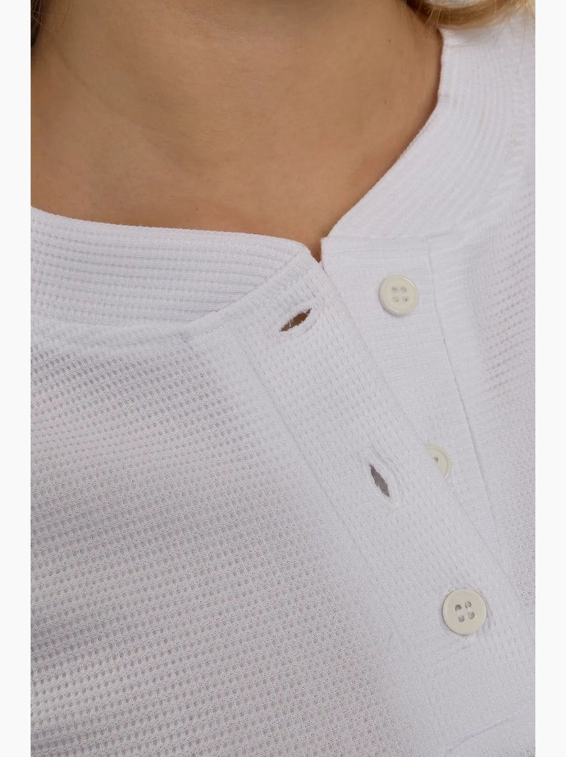T-shirt col rond manches longues wffle hiccup Blanc - Kiabi