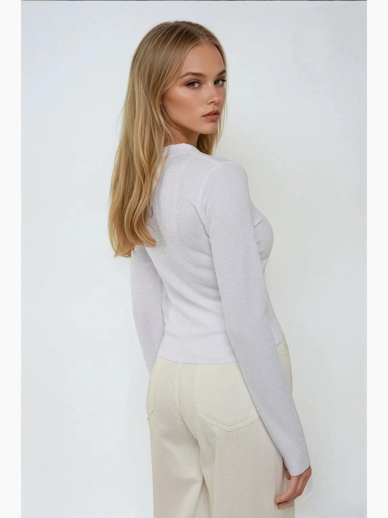 T-shirt col rond manches longues wffle hiccup Blanc - Kiabi