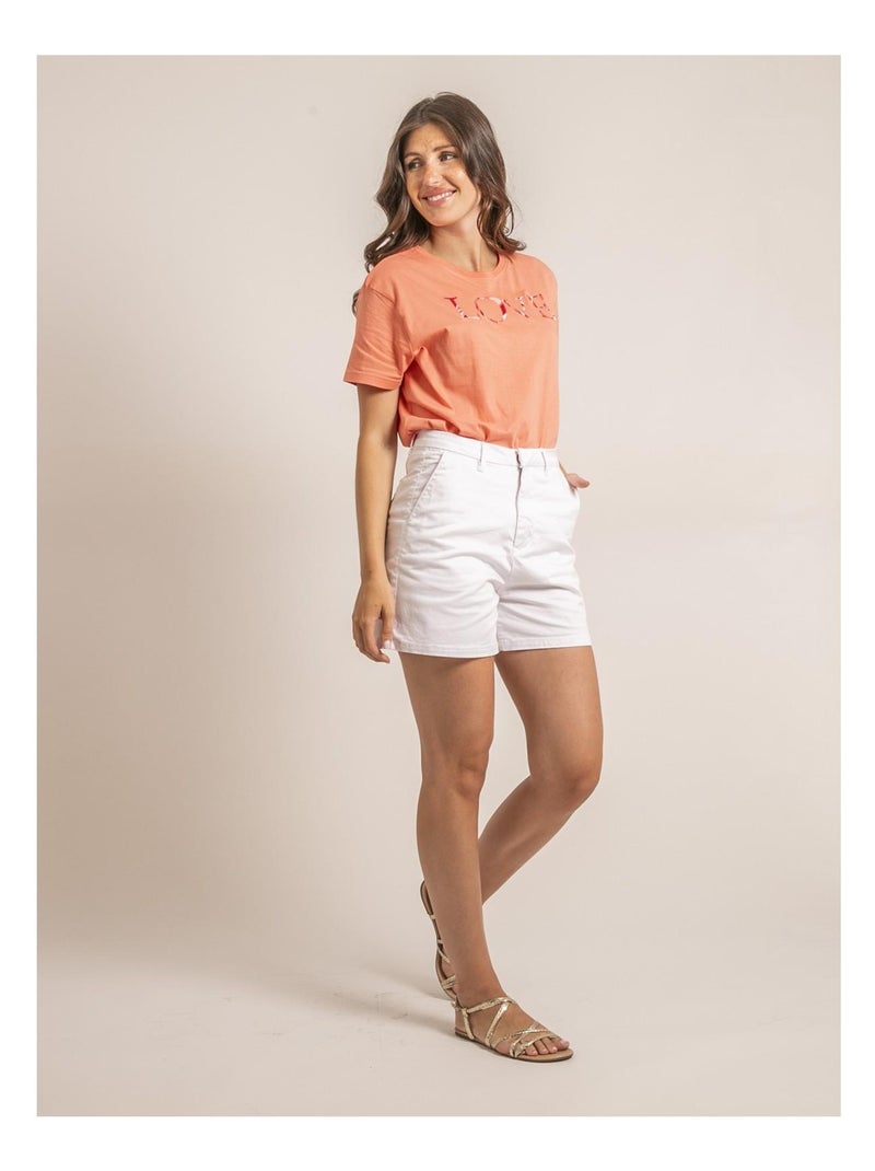 T-shirt col rond message FAKO Ecru - Kiabi