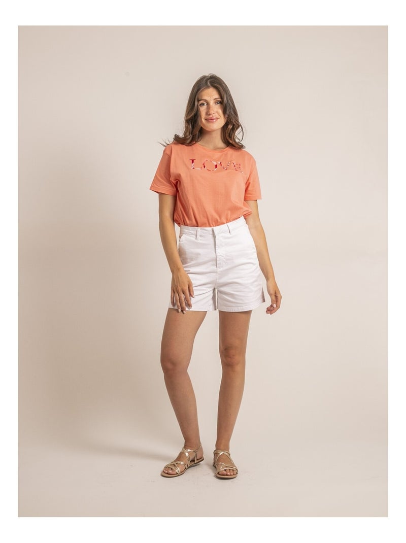 T-shirt col rond message FAKO Ecru - Kiabi