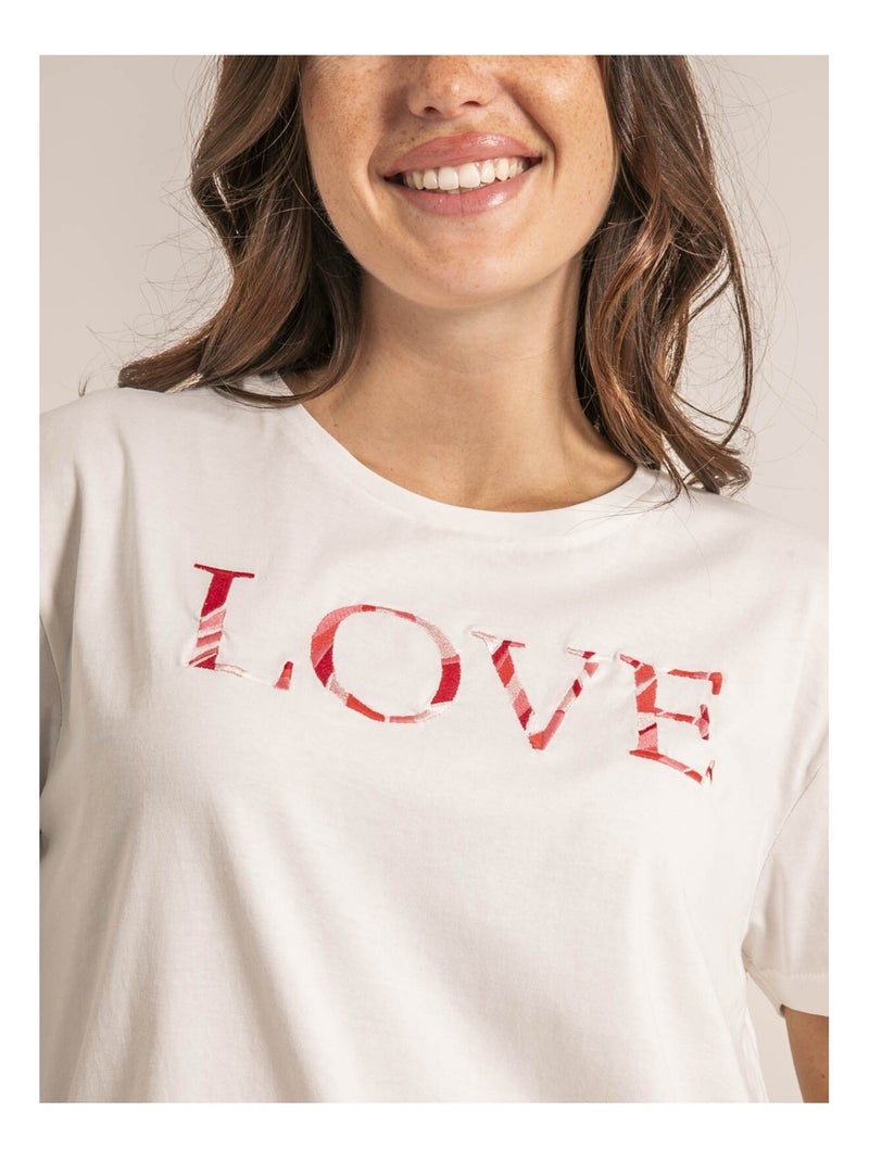 T-shirt col rond message FAKO Orange corail - Kiabi