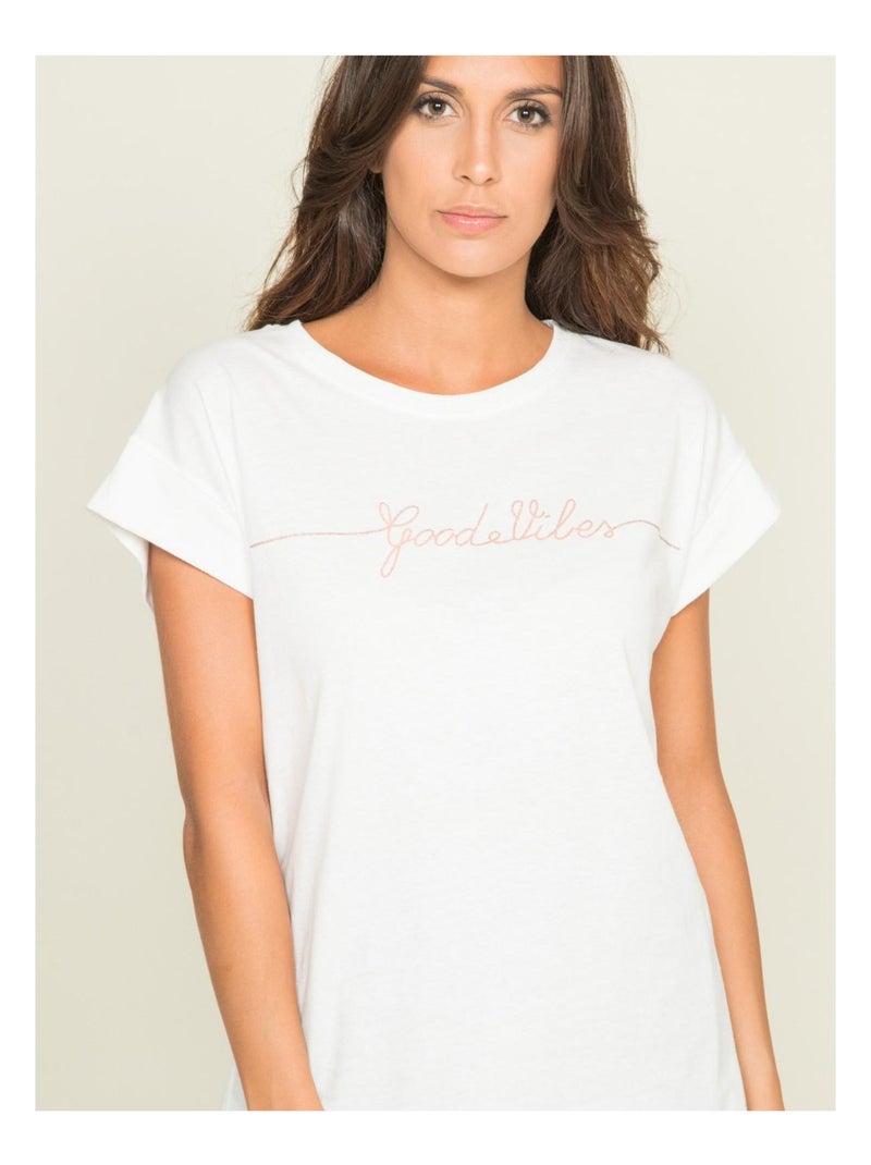 T-shirt col rond message FIBES Blanc - Kiabi