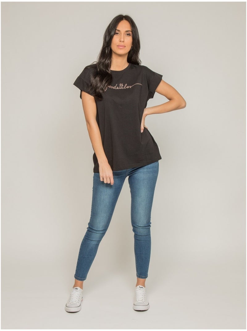 T-shirt col rond message FIBES Noir - Kiabi