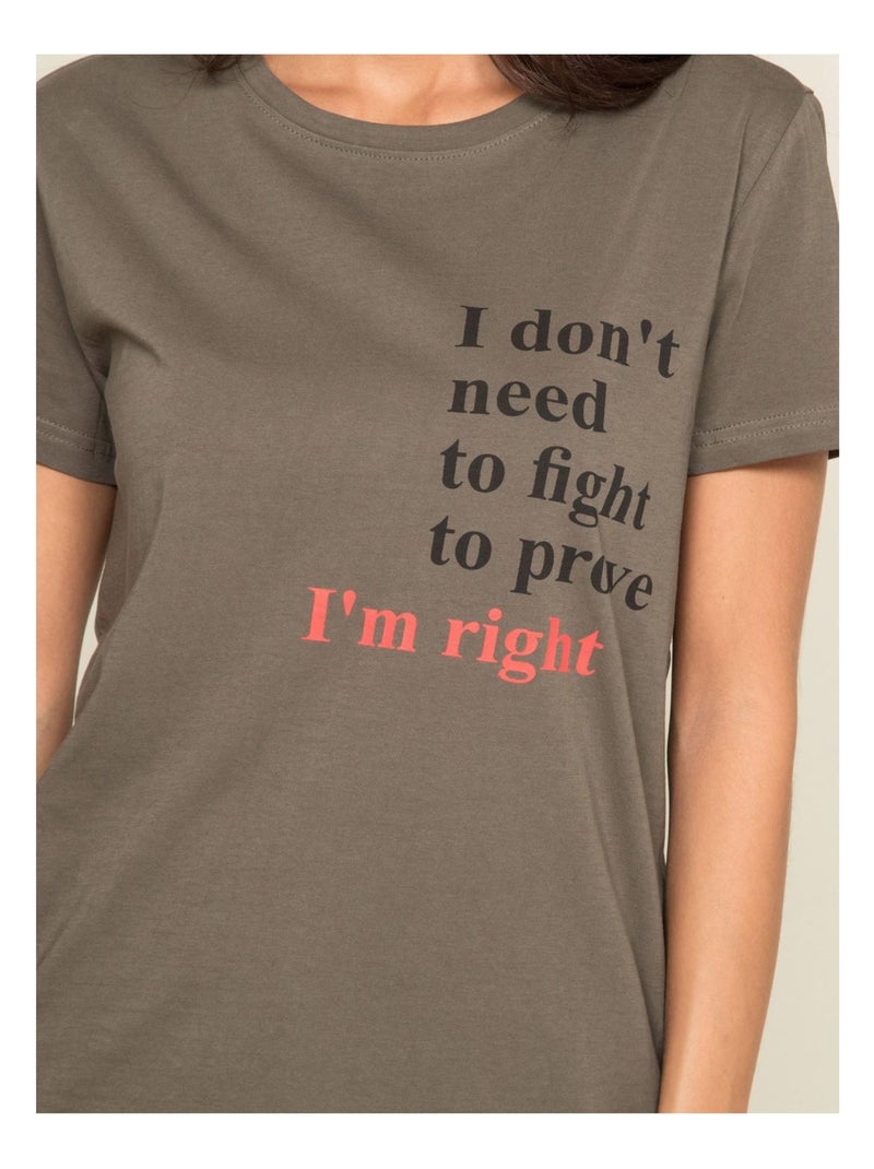 T-shirt col rond message FIBEXO Kaki - Kiabi