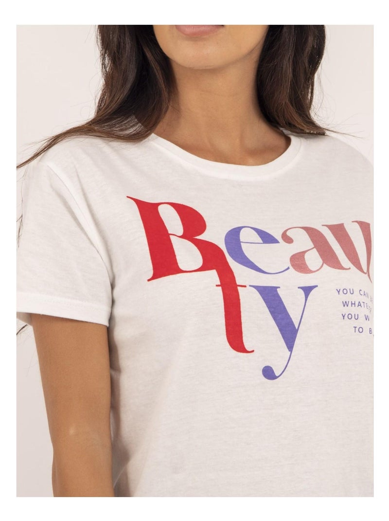 T-shirt col rond message FIGUIER Beige - Kiabi