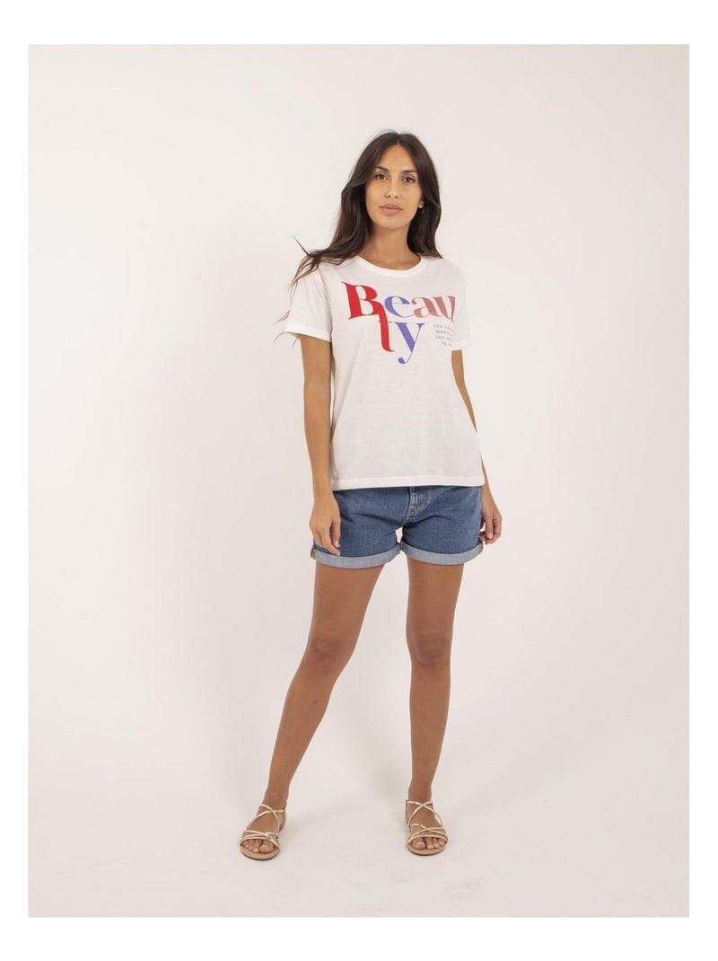 T-shirt col rond message FIGUIER Beige - Kiabi