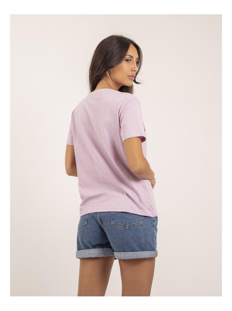 T-shirt col rond message FIGUIER Violet clair - Kiabi