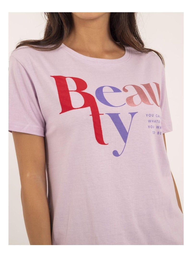 T-shirt col rond message FIGUIER Violet clair - Kiabi