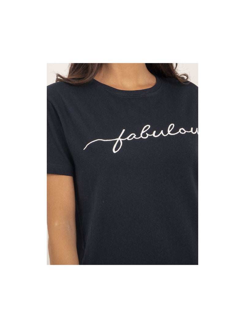 T-shirt col rond message FIORELLI Bleu marine - Kiabi