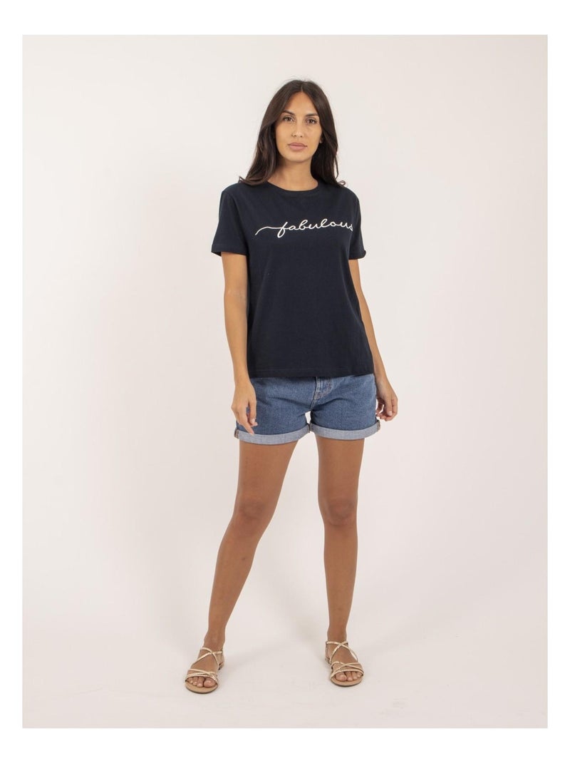 T-shirt col rond message FIORELLI Bleu marine - Kiabi