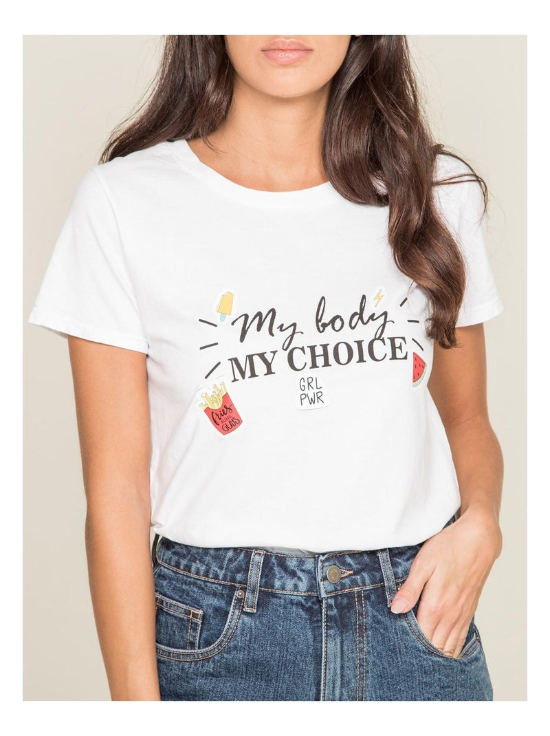 T-shirt col rond message FLETY Blanc - Kiabi