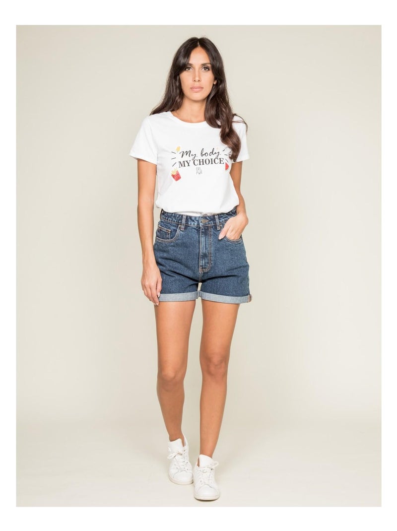 T-shirt col rond message FLETY Blanc - Kiabi