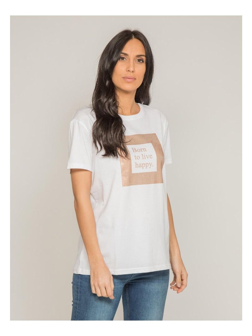 T-shirt col rond message FLIGNY Blanc - Kiabi