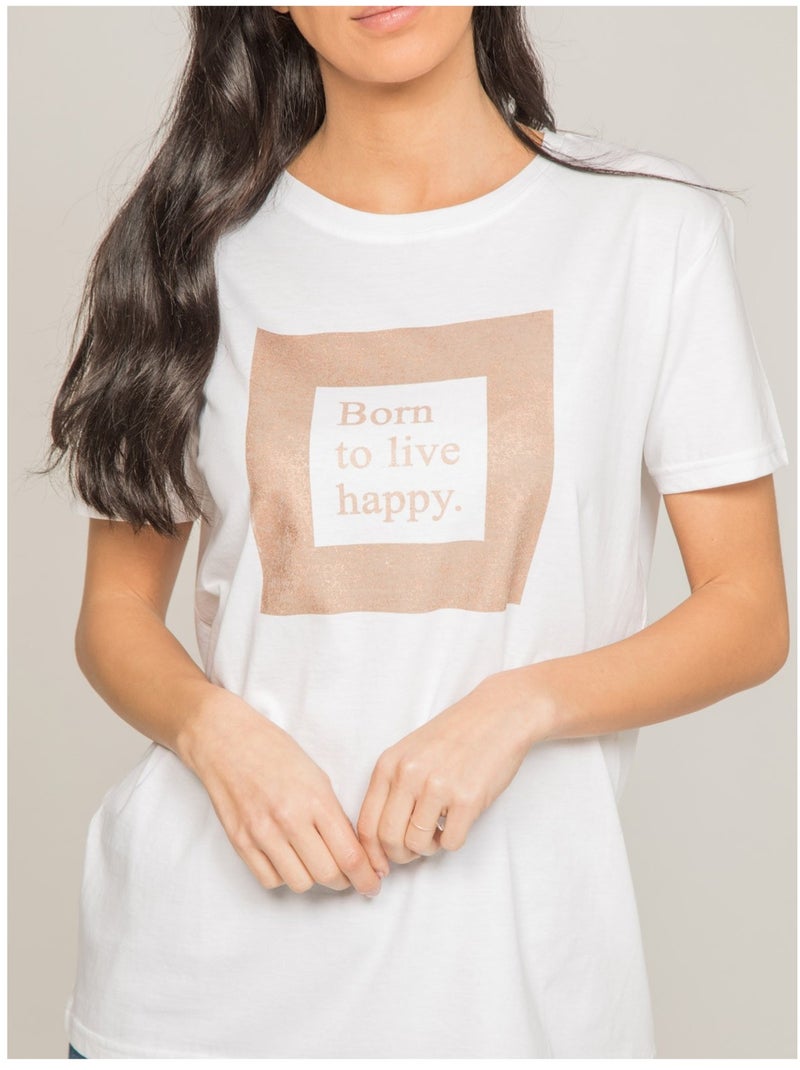 T-shirt col rond message FLIGNY Blanc - Kiabi