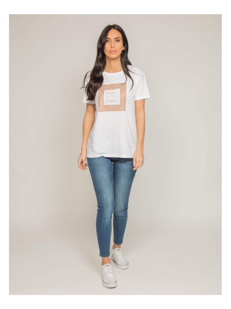 T-shirt col rond message FLIGNY Blanc - Kiabi