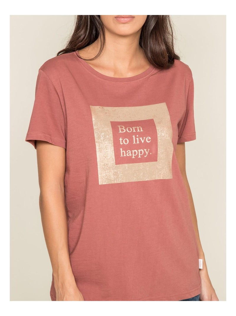 T-shirt col rond message FLIGNY Rouge brique - Kiabi