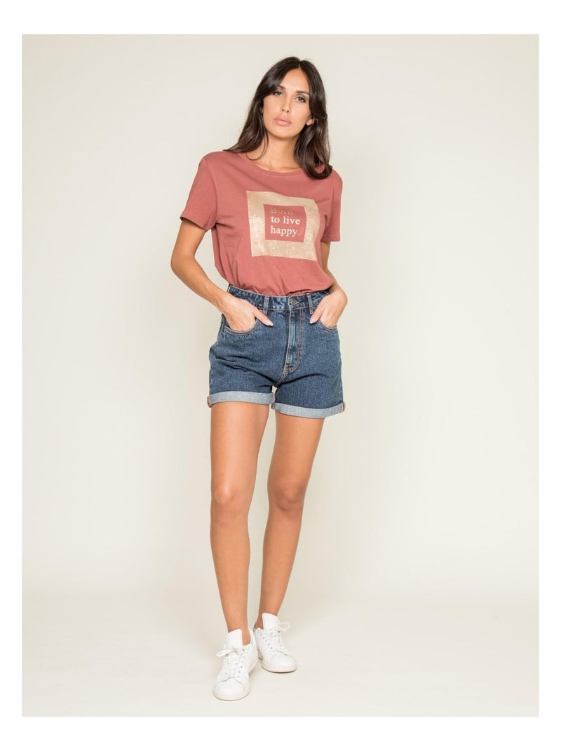 T-shirt col rond message FLIGNY Rouge brique - Kiabi