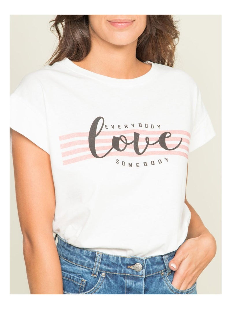 T-shirt col rond message FODY Blanc - Kiabi