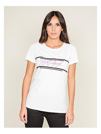 T-shirt col rond message FOLIDAY