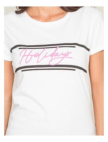 T-shirt col rond message FOLIDAY