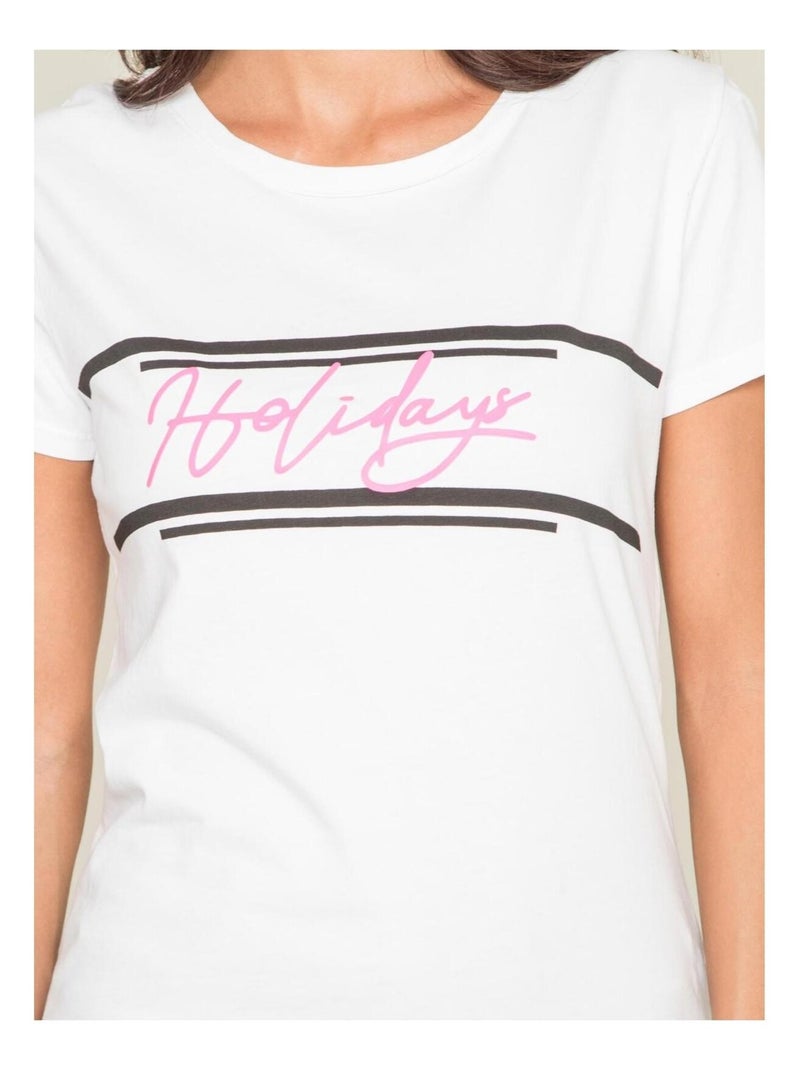 T-shirt col rond message FOLIDAY Blanc - Kiabi