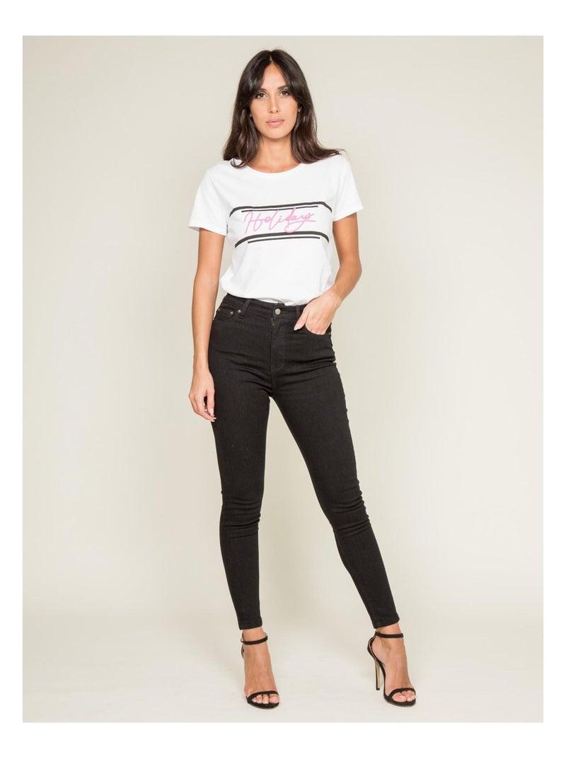 T-shirt col rond message FOLIDAY Blanc - Kiabi