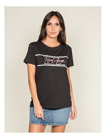 T-shirt col rond message FOLIDAY